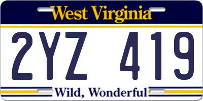 WV license plate 2YZ419