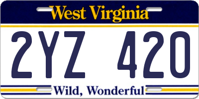 WV license plate 2YZ420