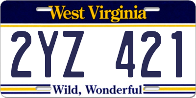 WV license plate 2YZ421