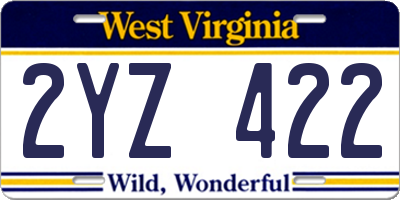 WV license plate 2YZ422