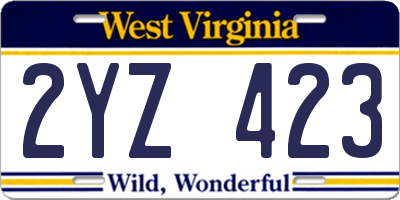 WV license plate 2YZ423
