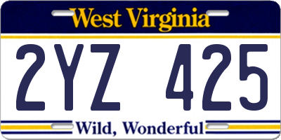 WV license plate 2YZ425