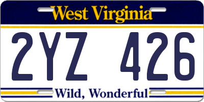 WV license plate 2YZ426