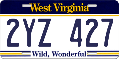 WV license plate 2YZ427