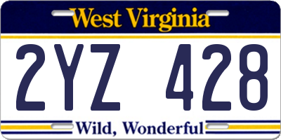WV license plate 2YZ428