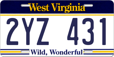 WV license plate 2YZ431