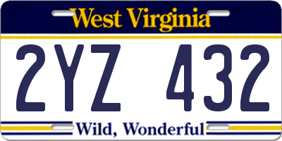 WV license plate 2YZ432