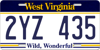 WV license plate 2YZ435