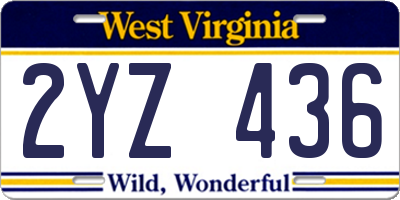 WV license plate 2YZ436