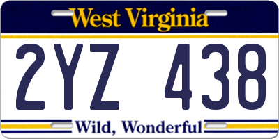 WV license plate 2YZ438