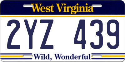 WV license plate 2YZ439