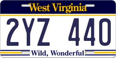WV license plate 2YZ440