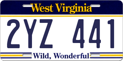 WV license plate 2YZ441