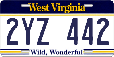WV license plate 2YZ442