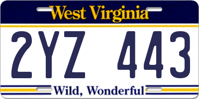 WV license plate 2YZ443