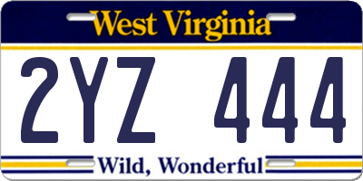WV license plate 2YZ444