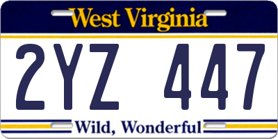 WV license plate 2YZ447