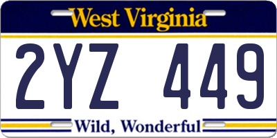 WV license plate 2YZ449