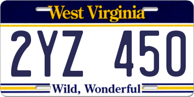 WV license plate 2YZ450