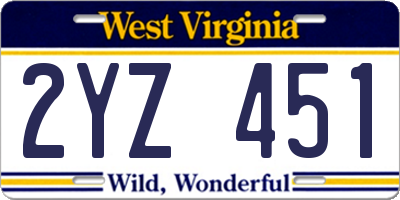 WV license plate 2YZ451