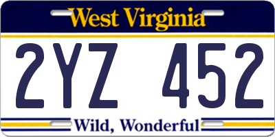 WV license plate 2YZ452
