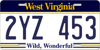WV license plate 2YZ453