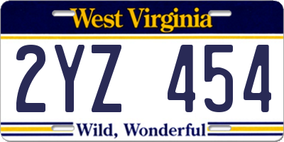 WV license plate 2YZ454