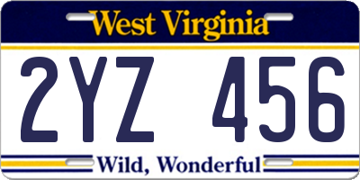 WV license plate 2YZ456