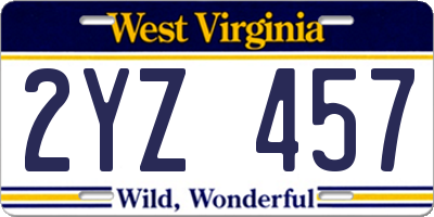 WV license plate 2YZ457
