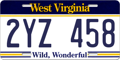 WV license plate 2YZ458