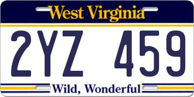 WV license plate 2YZ459