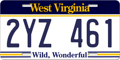 WV license plate 2YZ461