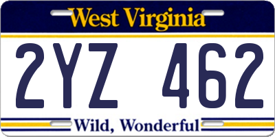 WV license plate 2YZ462