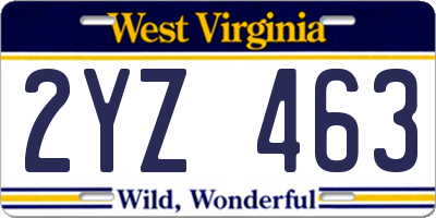 WV license plate 2YZ463