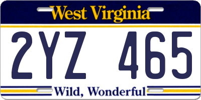 WV license plate 2YZ465
