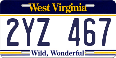 WV license plate 2YZ467