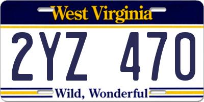 WV license plate 2YZ470