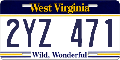 WV license plate 2YZ471