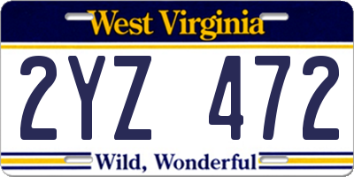 WV license plate 2YZ472