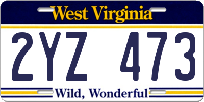 WV license plate 2YZ473