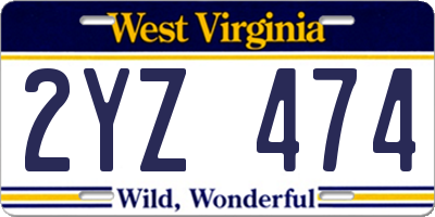 WV license plate 2YZ474