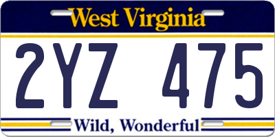 WV license plate 2YZ475