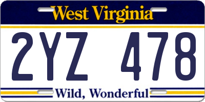 WV license plate 2YZ478