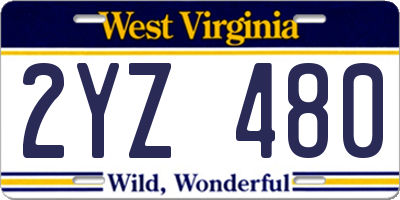 WV license plate 2YZ480