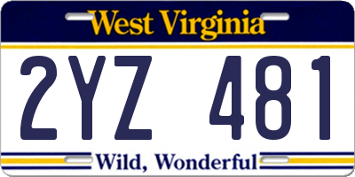 WV license plate 2YZ481