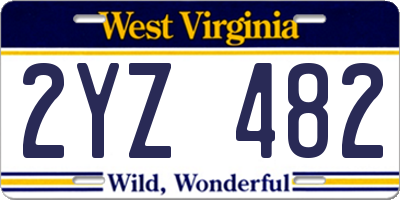 WV license plate 2YZ482
