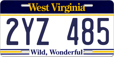 WV license plate 2YZ485