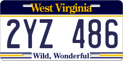 WV license plate 2YZ486