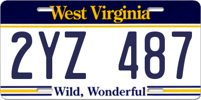WV license plate 2YZ487