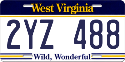 WV license plate 2YZ488